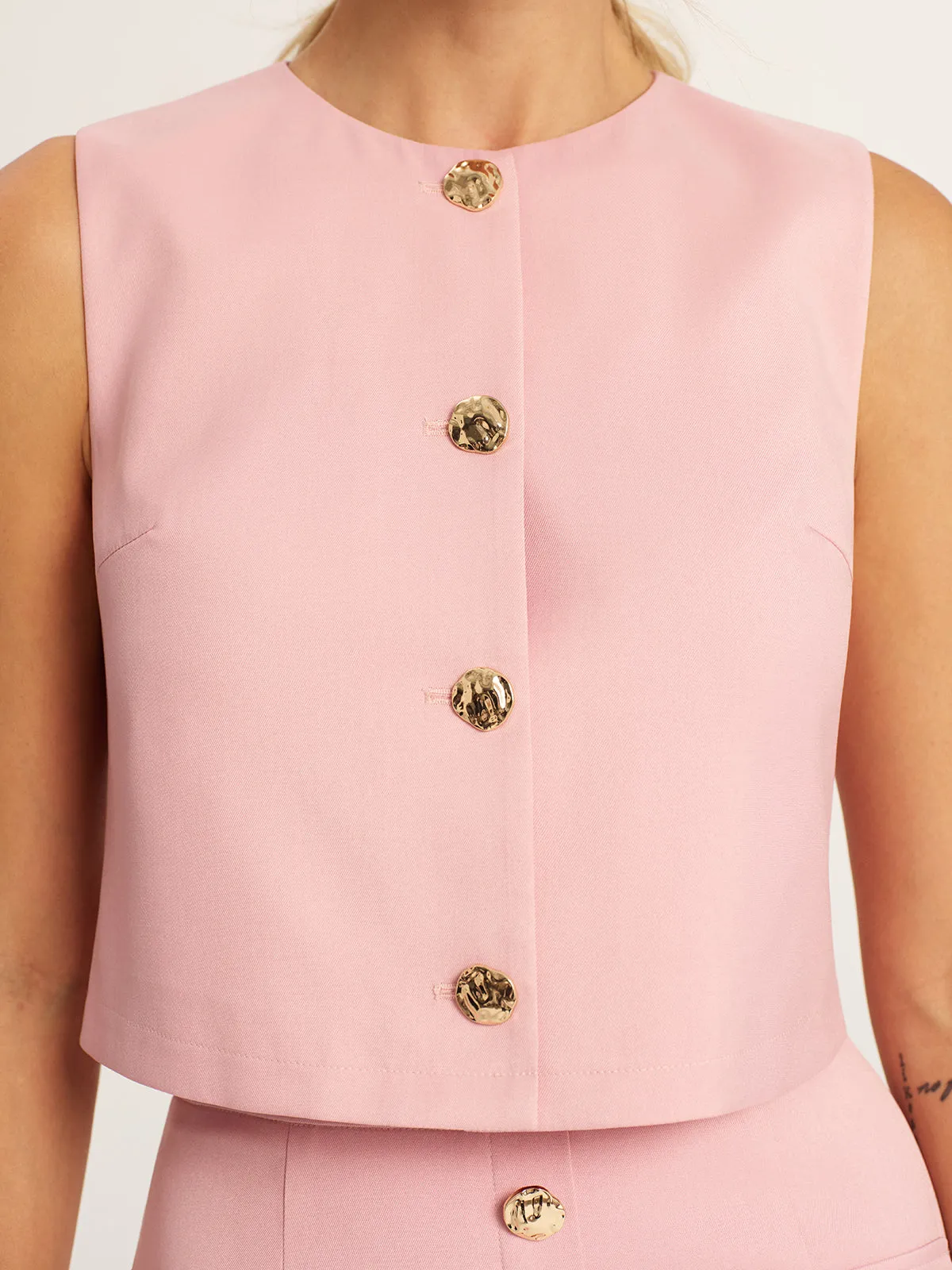 Metal Button Cropped Vest & Midi Skirt Set sold by COMMENSE product image thumbnail 3