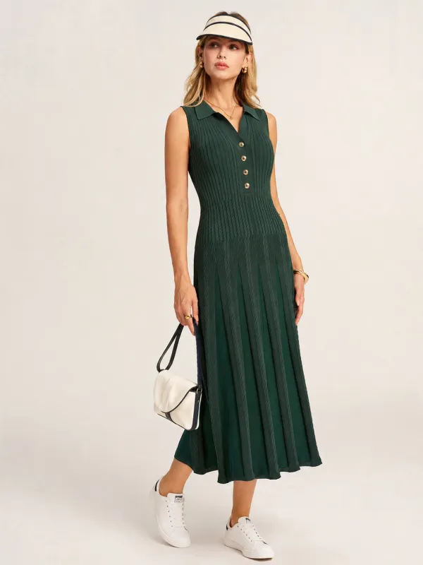 Sleeveless Polo Ribbed Knit Midi Dress made by COMMENSE