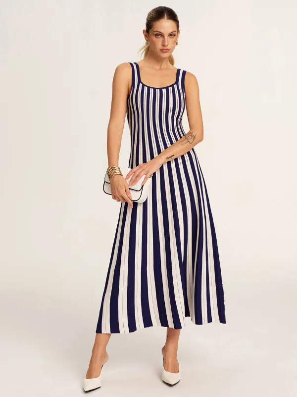 Striped Sleeveless Knit Tank Dress made by COMMENSE