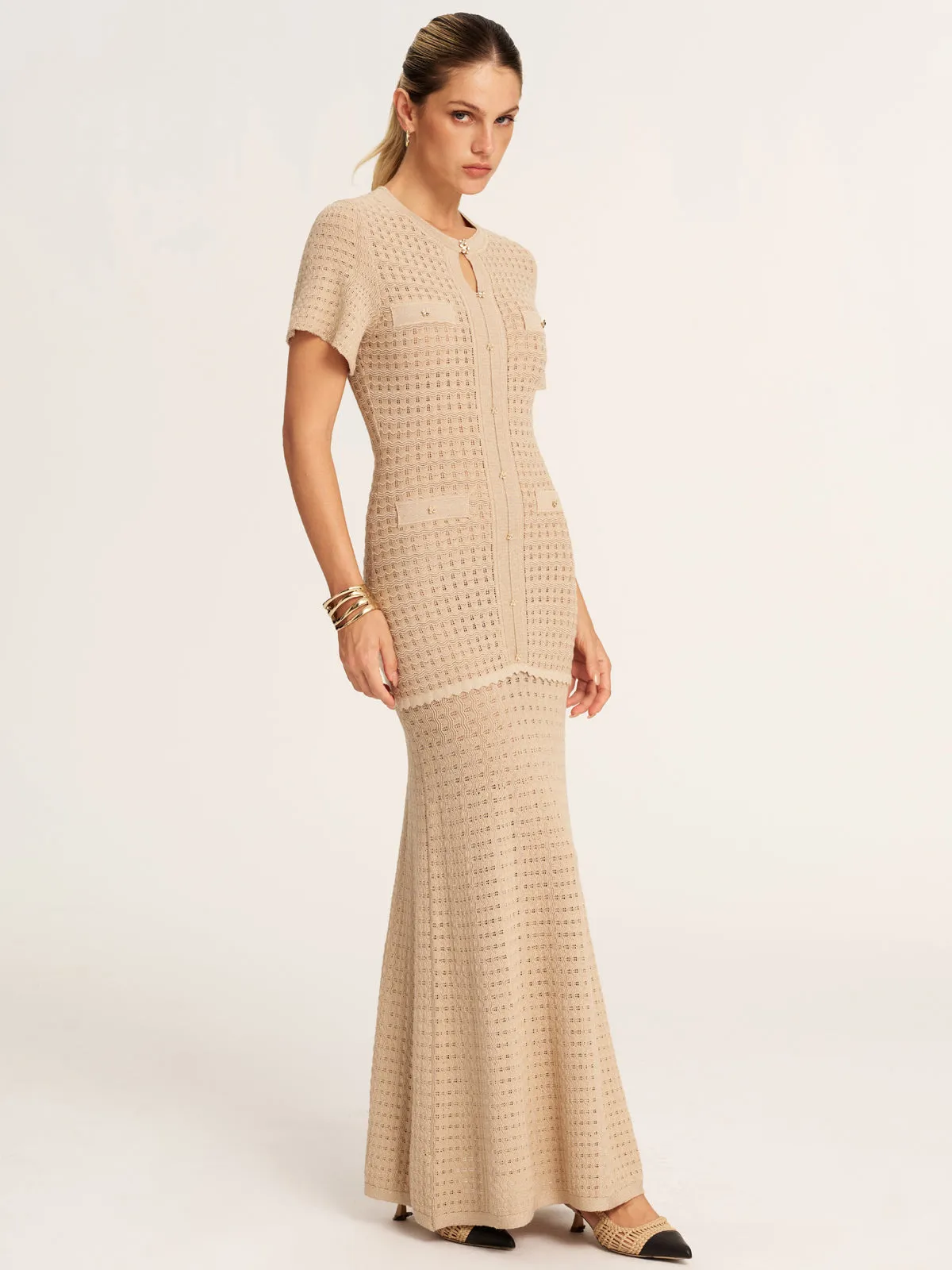 Short Sleeve Crochet Knit Mermaid Maxi Dress sold by COMMENSE product image thumbnail 2