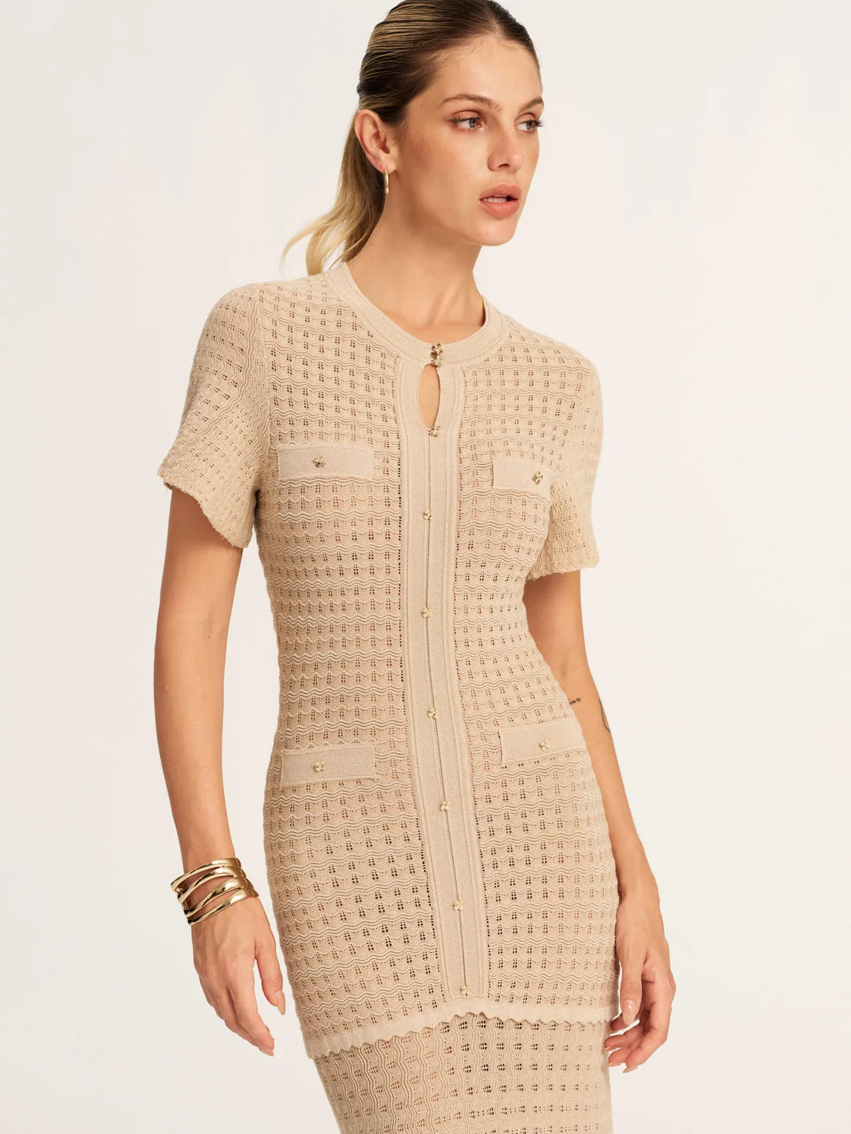Short Sleeve Crochet Knit Mermaid Maxi Dress sold by COMMENSE product image thumbnail 3