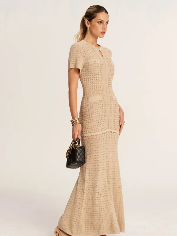 Short Sleeve Crochet Knit Mermaid Maxi Dress made by COMMENSE