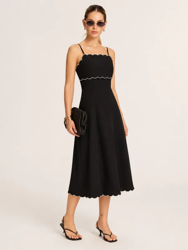 Scalloped Trim Midi Slip Dress made by COMMENSE