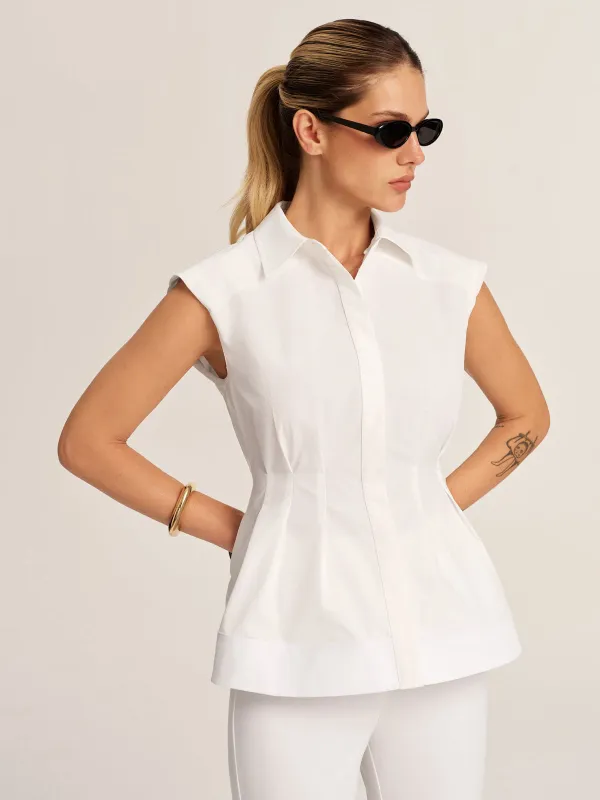 Sleeveless Collared Peplum Fitted Blouse made by COMMENSE