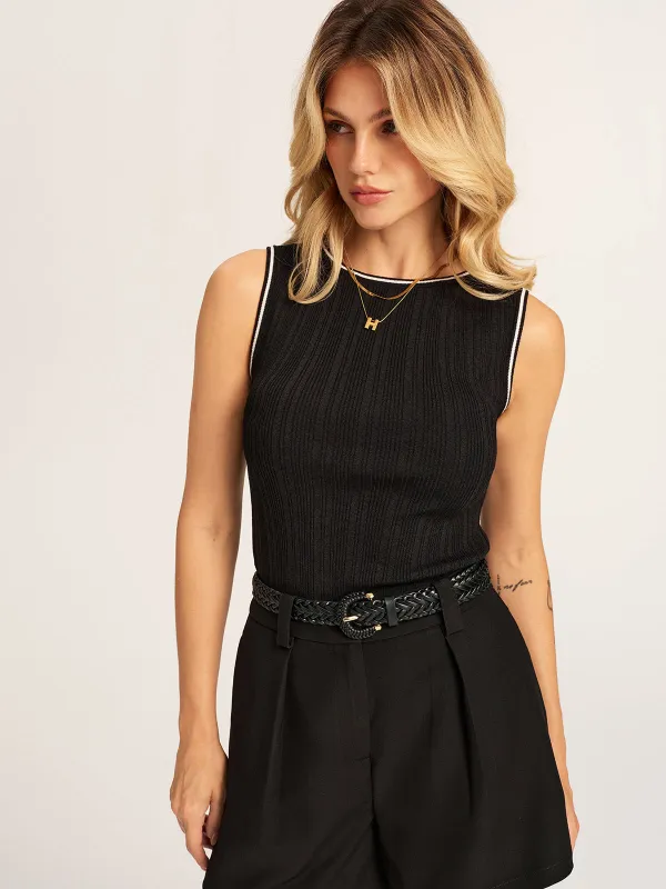 Contrast Piping Ribbed Knit Tank Top made by COMMENSE