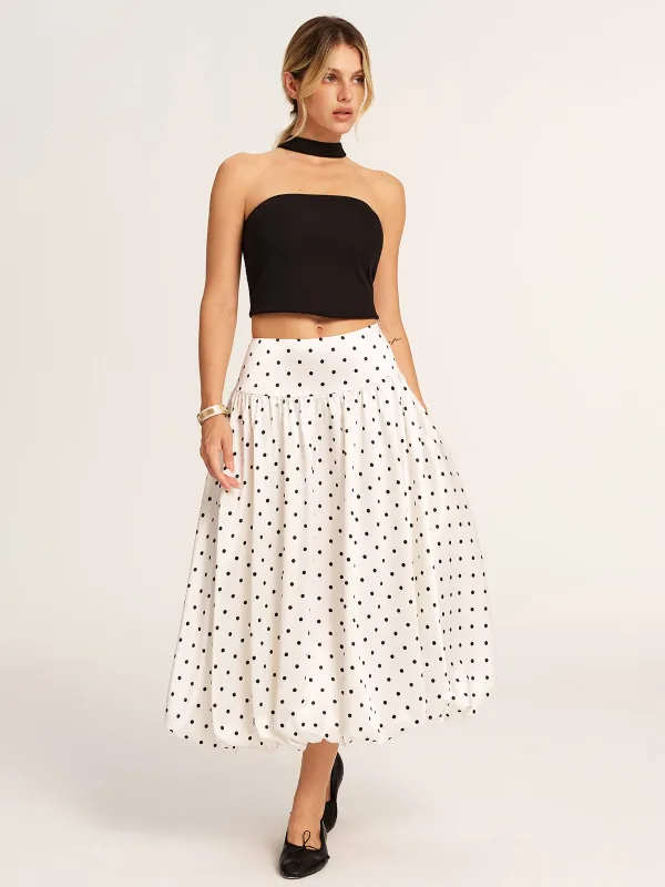 Polka Dot Bubble Hem Midi Skirt made by COMMENSE