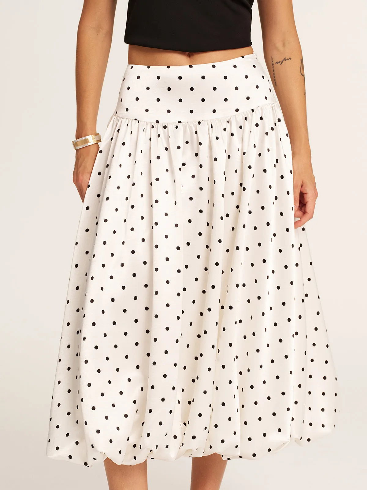 Polka Dot Bubble Hem Midi Skirt sold by COMMENSE product image thumbnail 5