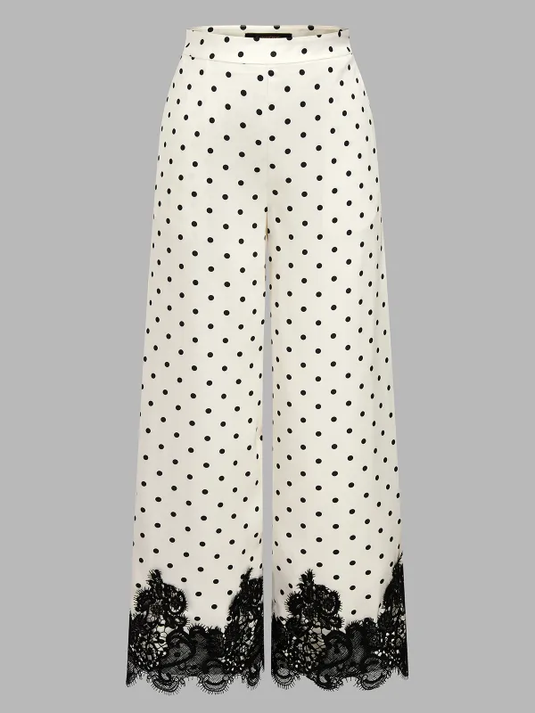 Lace Hem Polka Dot Wide Leg Pants made by COMMENSE