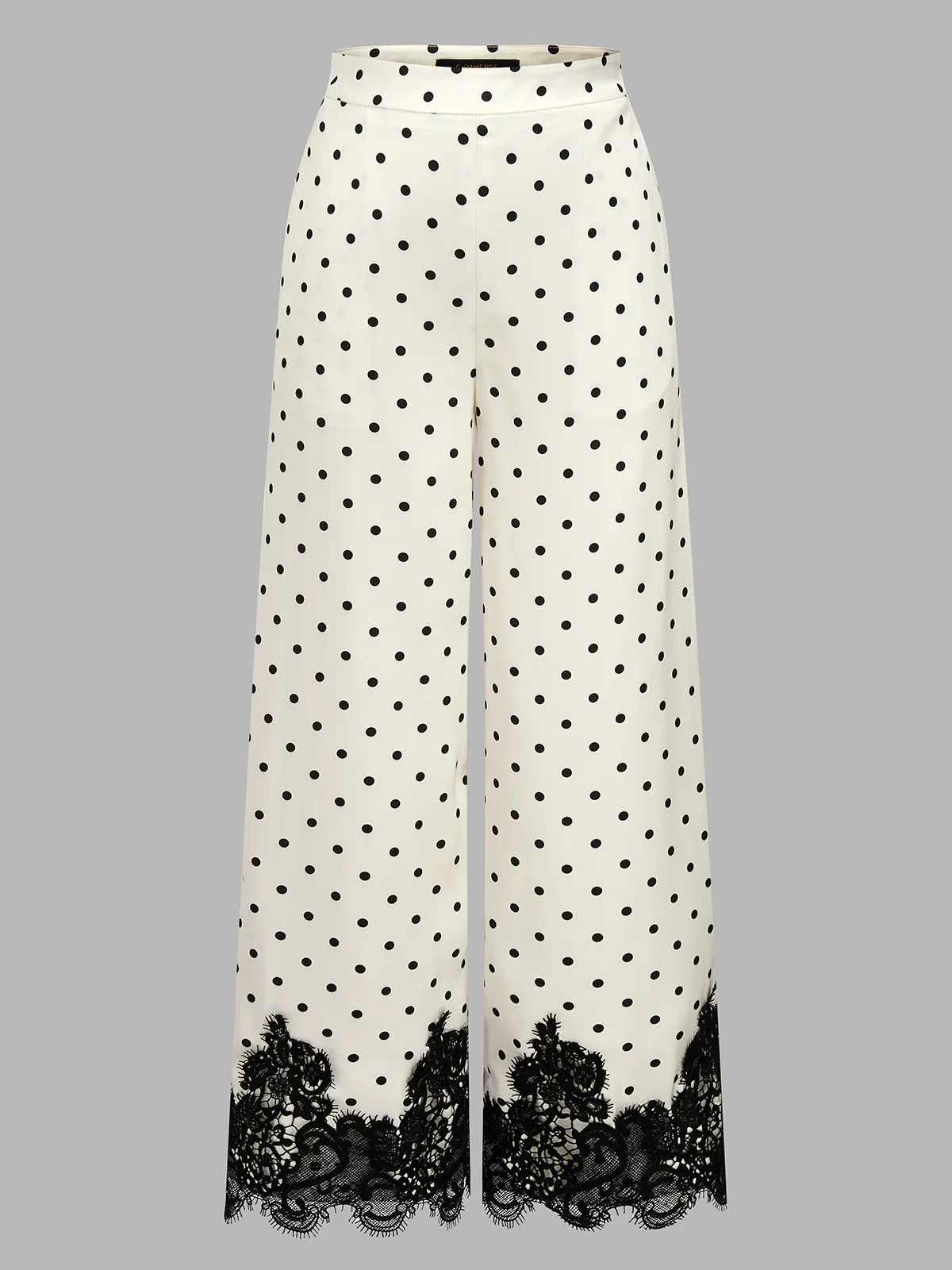 Lace Hem Polka Dot Wide Leg Pants sold by COMMENSE