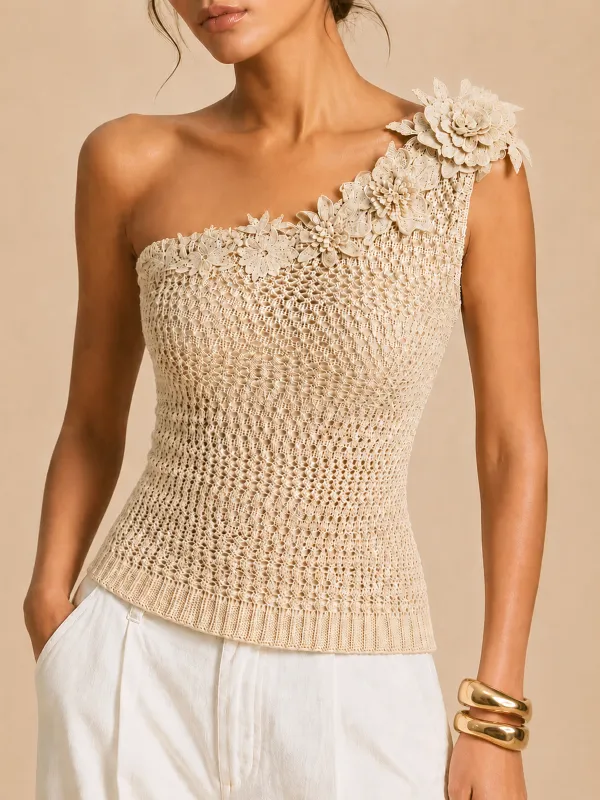 One Shoulder 3D Flower Crochet Top made by COMMENSE