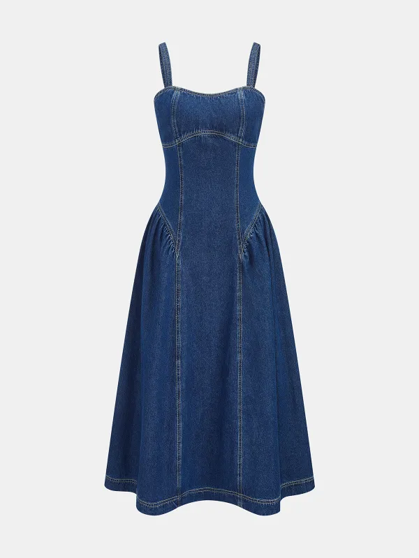 Structured Seam Denim Cami Midi Dress made by COMMENSE