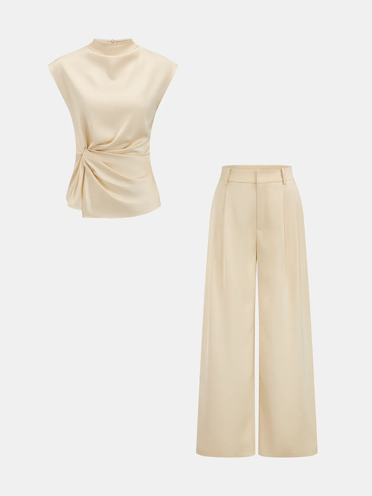 Satin Twisted Top & Wide Leg Pants Set sold by COMMENSE product image thumbnail 2