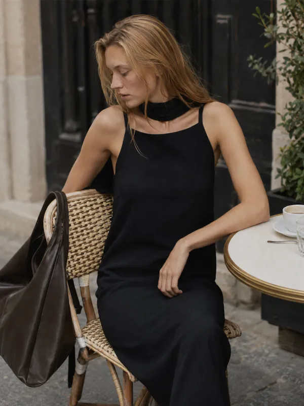 Midi Slip Dress with Removable Scarf made by COMMENSE
