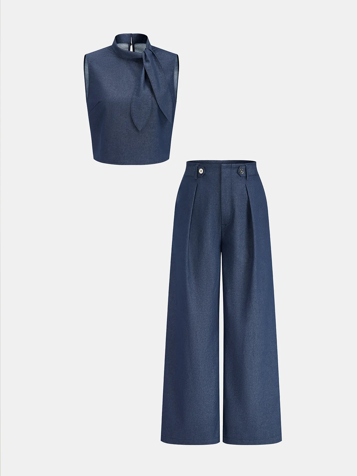 Tie-Neck Sleeveless Blouse & Pants Set sold by COMMENSE product image thumbnail 3
