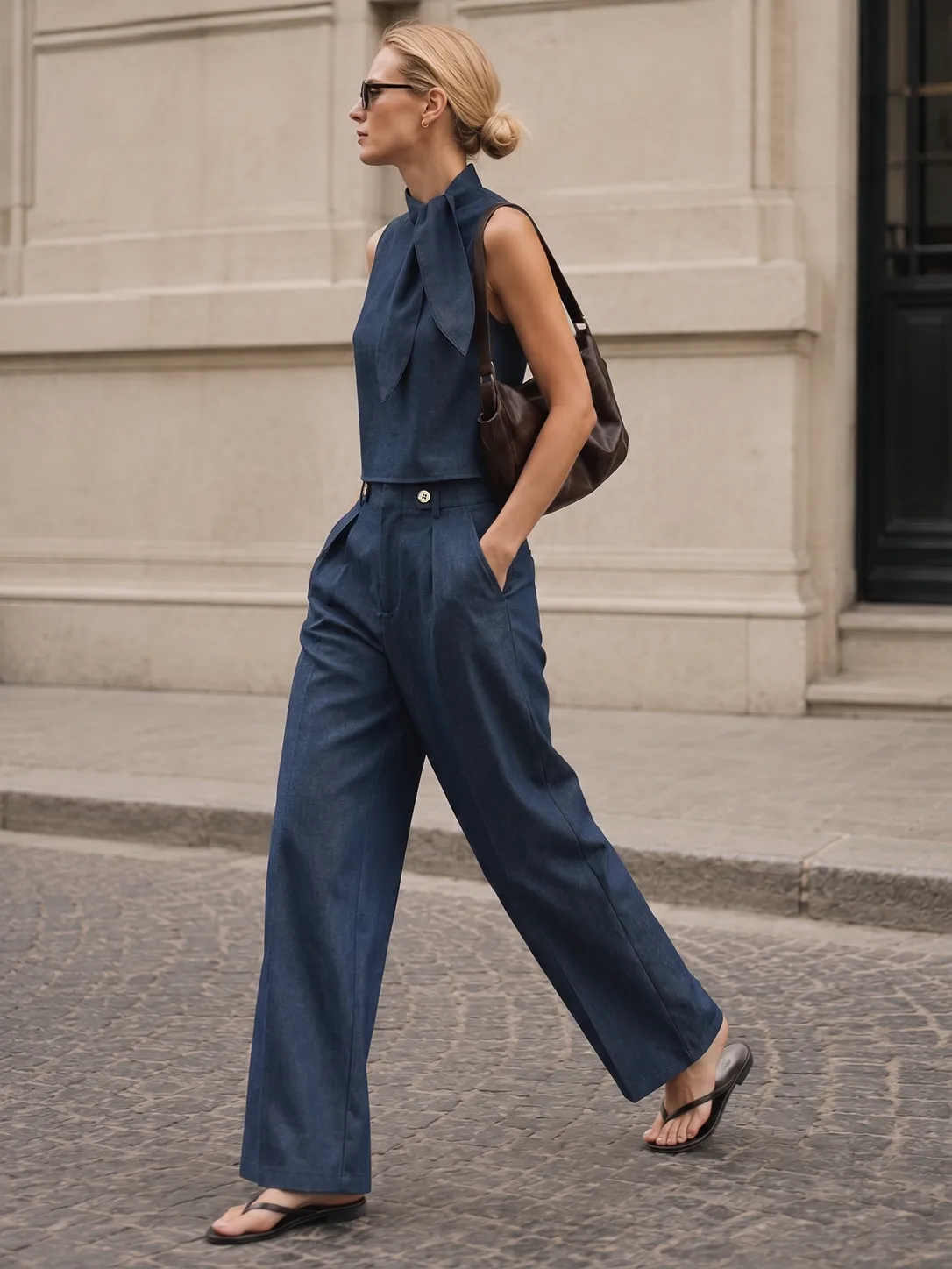 Tie-Neck Sleeveless Blouse & Pants Set sold by COMMENSE product image thumbnail 2