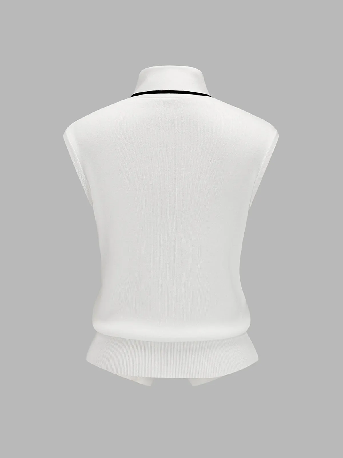 Contrast Trim Tie-Neck Knit Sleeveless Top sold by COMMENSE product image thumbnail 3