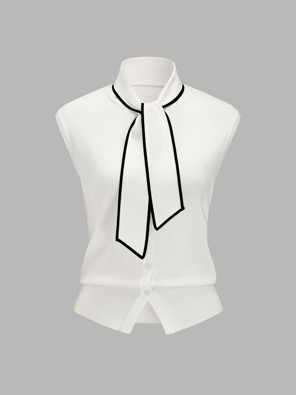 Contrast Trim Tie-Neck Knit Sleeveless Top sold by COMMENSE product image thumbnail 2