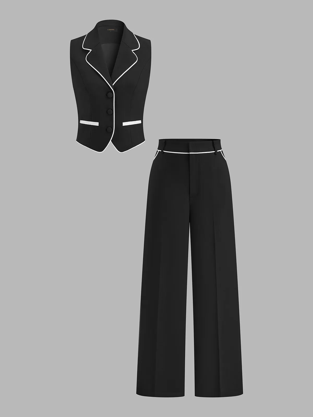 Contrast Piping Blazer Vest & Pants Set sold by COMMENSE product image thumbnail 2