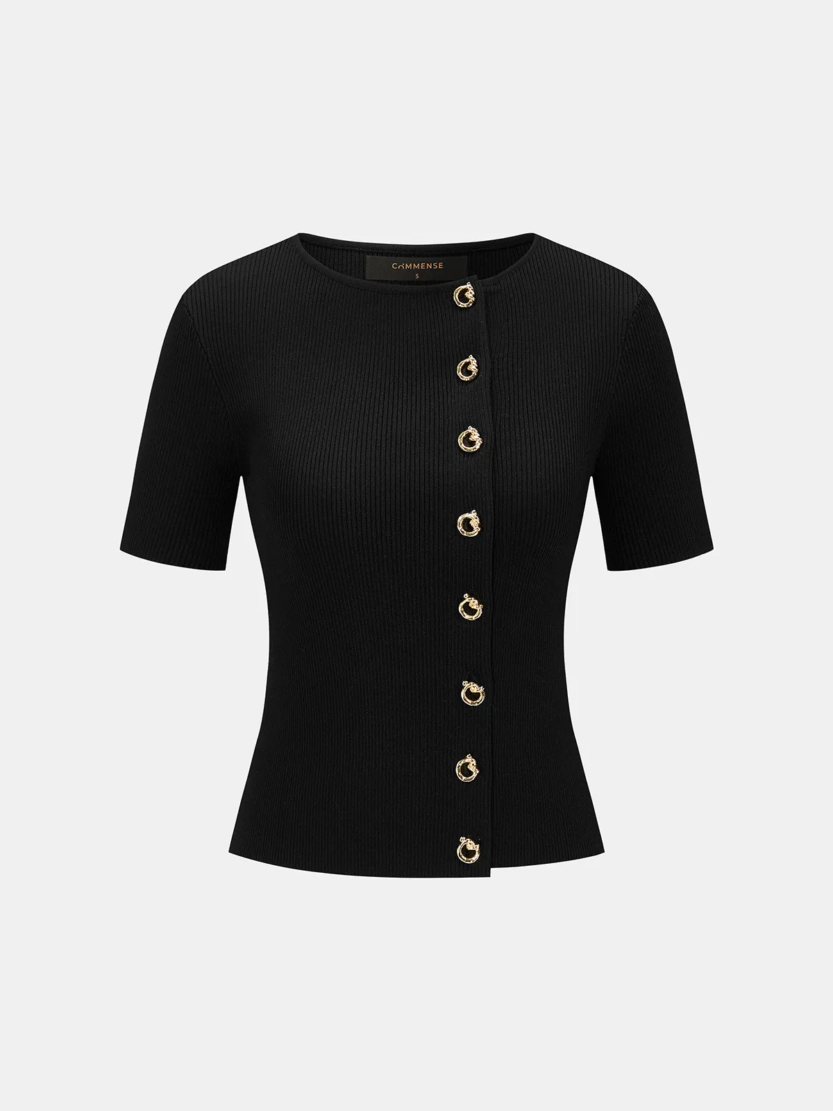 Metal Detail Short Sleeve Ribbed Knit Top sold by COMMENSE product image thumbnail 2