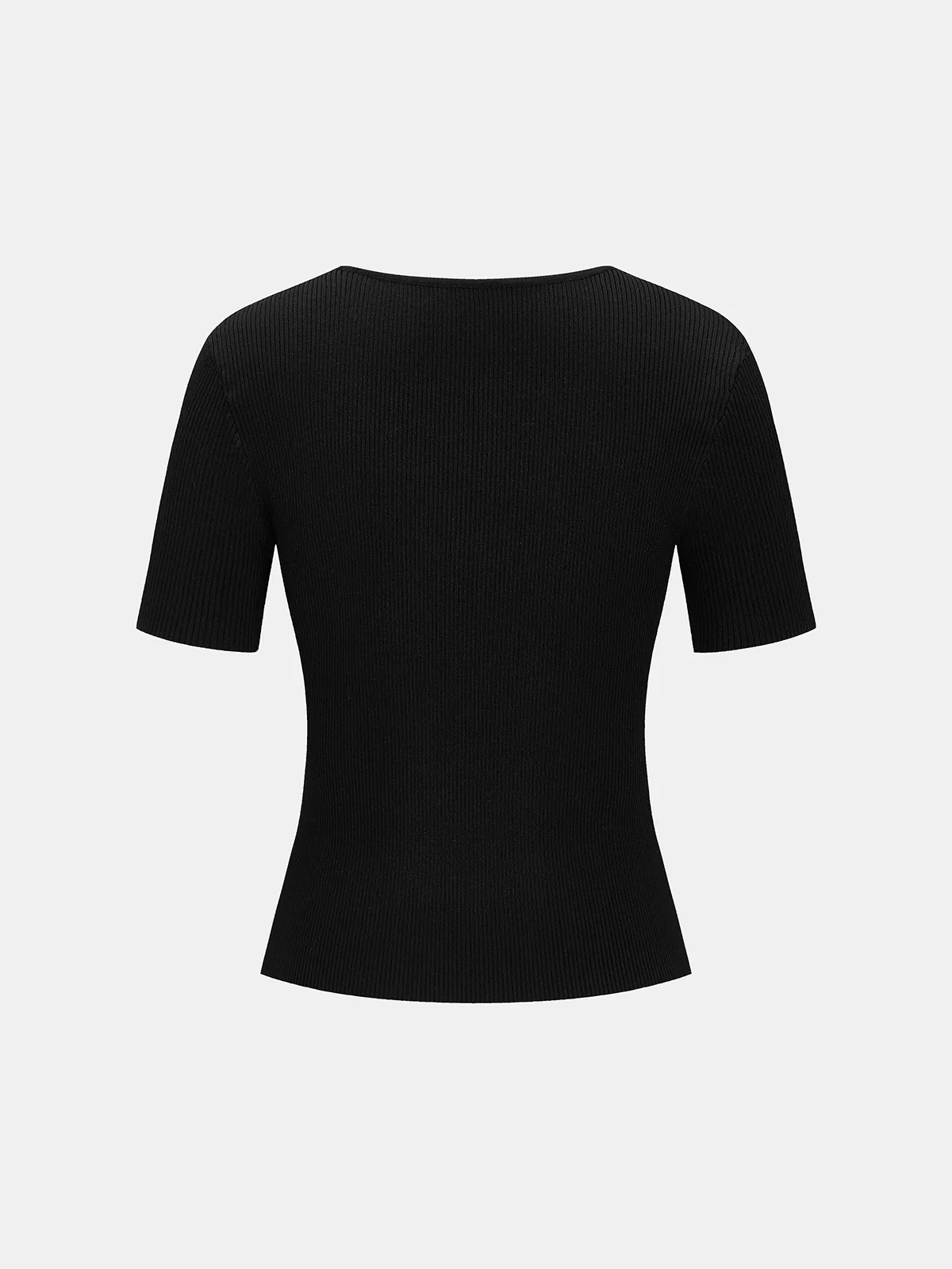Metal Detail Short Sleeve Ribbed Knit Top sold by COMMENSE product image thumbnail 3