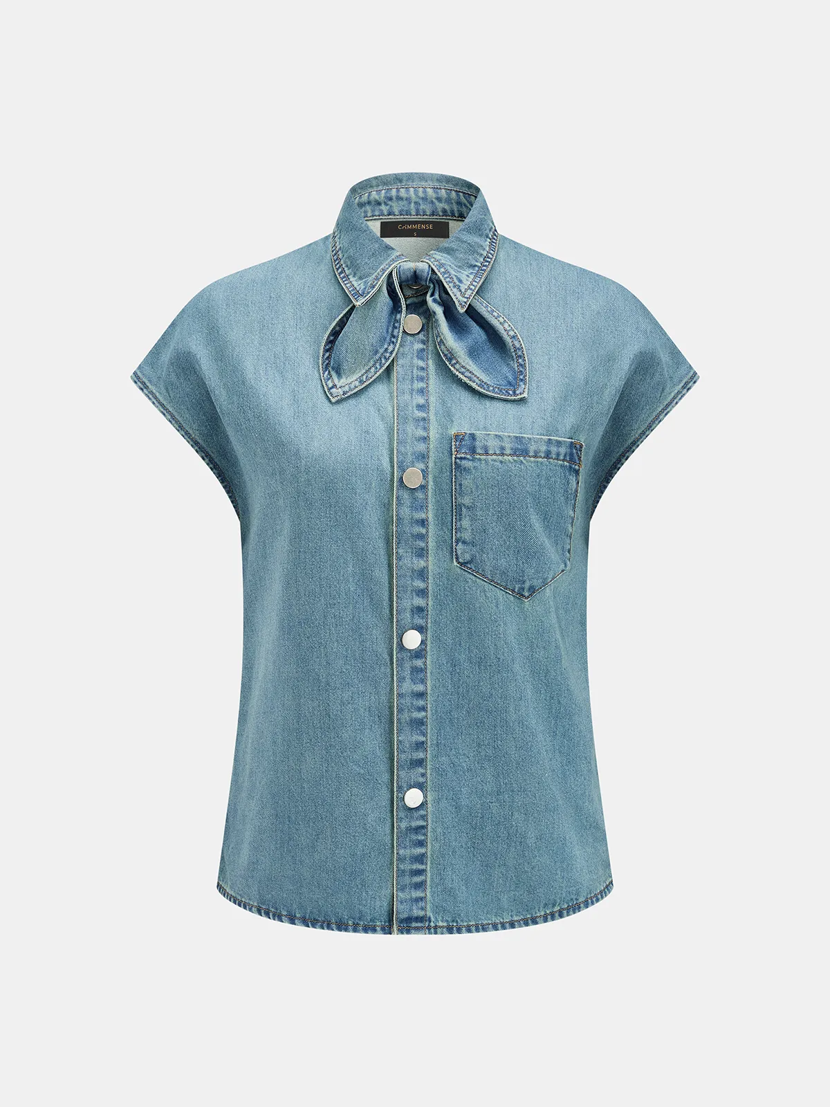 Denim Bow Tie Blouse & Shorts Set sold by COMMENSE product image thumbnail 3