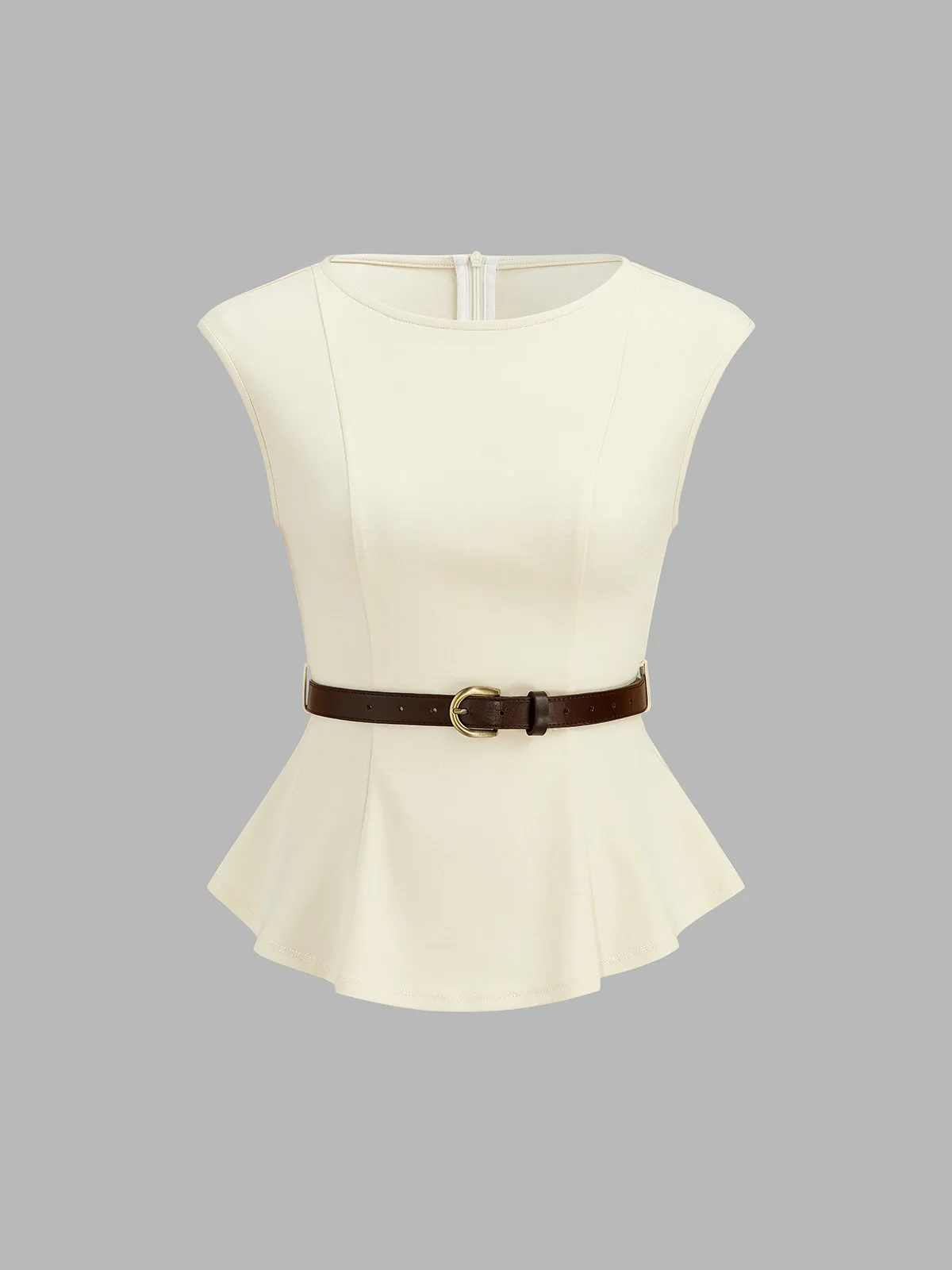 Belted Peplum Top & Satin Midi Skirt Set sold by COMMENSE product image thumbnail 3