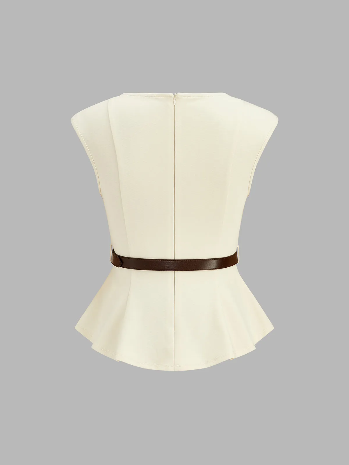 Belted Peplum Top & Satin Midi Skirt Set sold by COMMENSE product image thumbnail 4