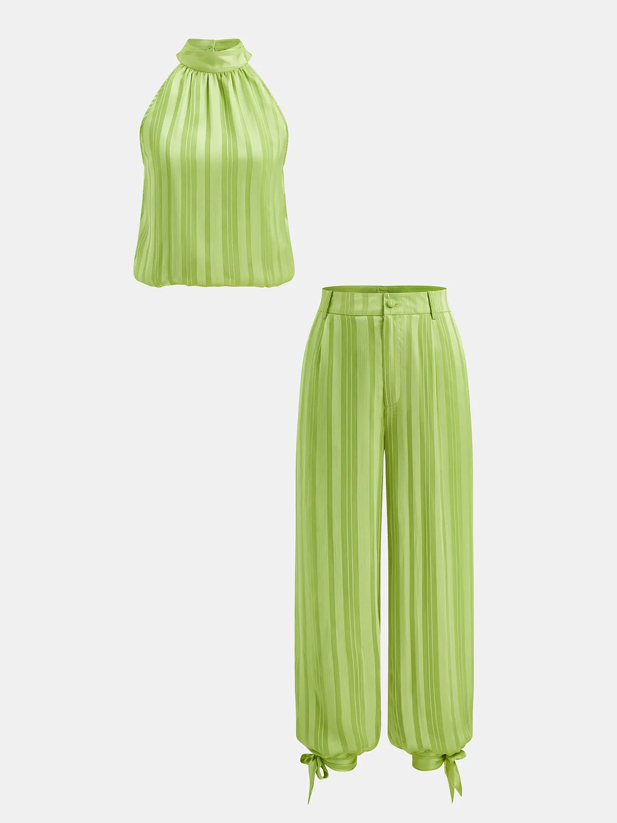 Satin Striped Halter Top & Jogger Pants Set sold by COMMENSE product image thumbnail 2