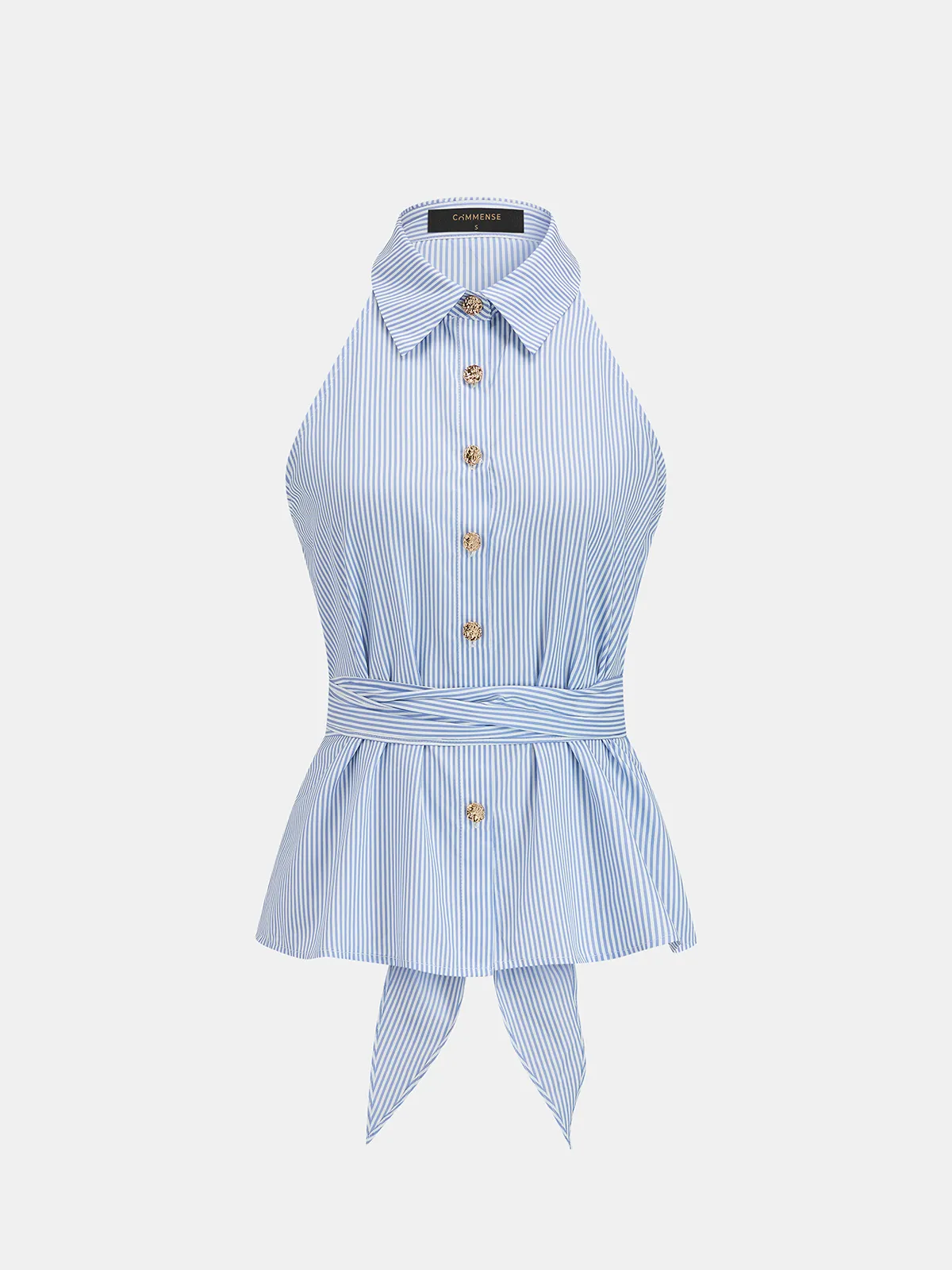 Back Bow Striped Halter Neck Blouse sold by COMMENSE product image thumbnail 2
