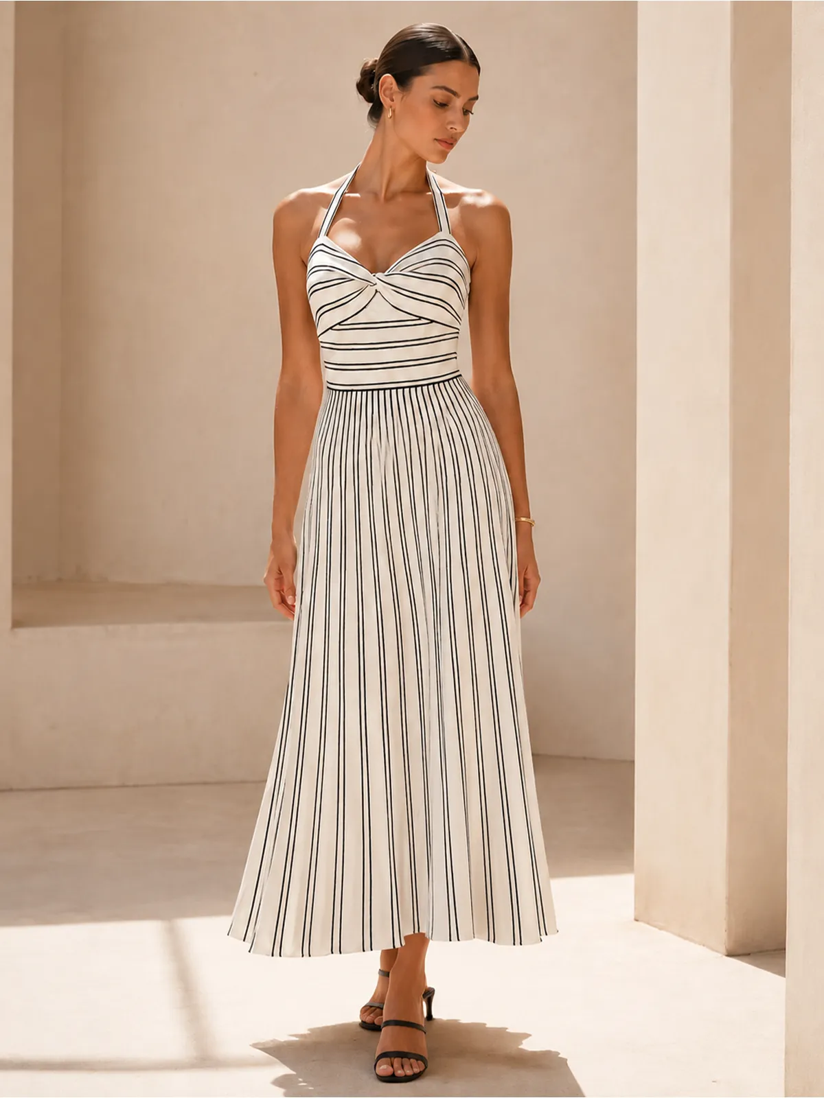 Striped Halter Knit Midi Dress sold by COMMENSE