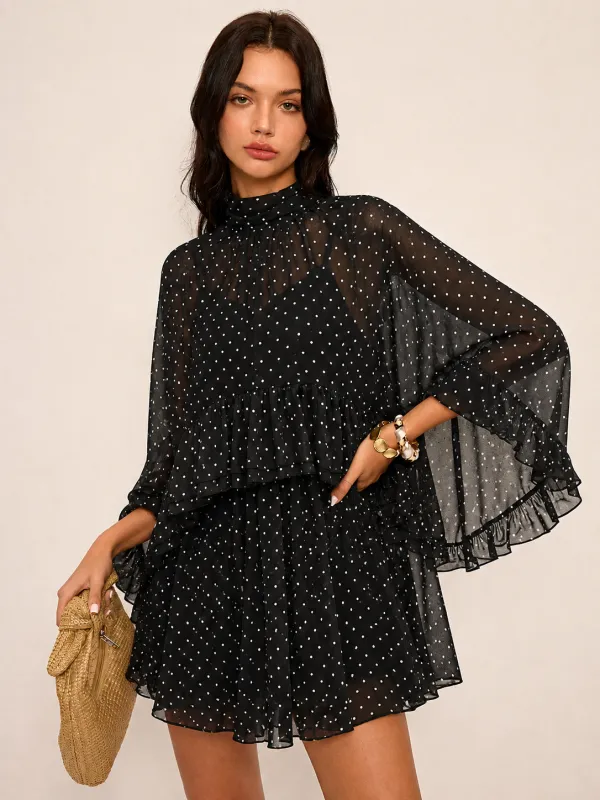 Polka Dot Chiffon Two Piece Dress Set made by COMMENSE