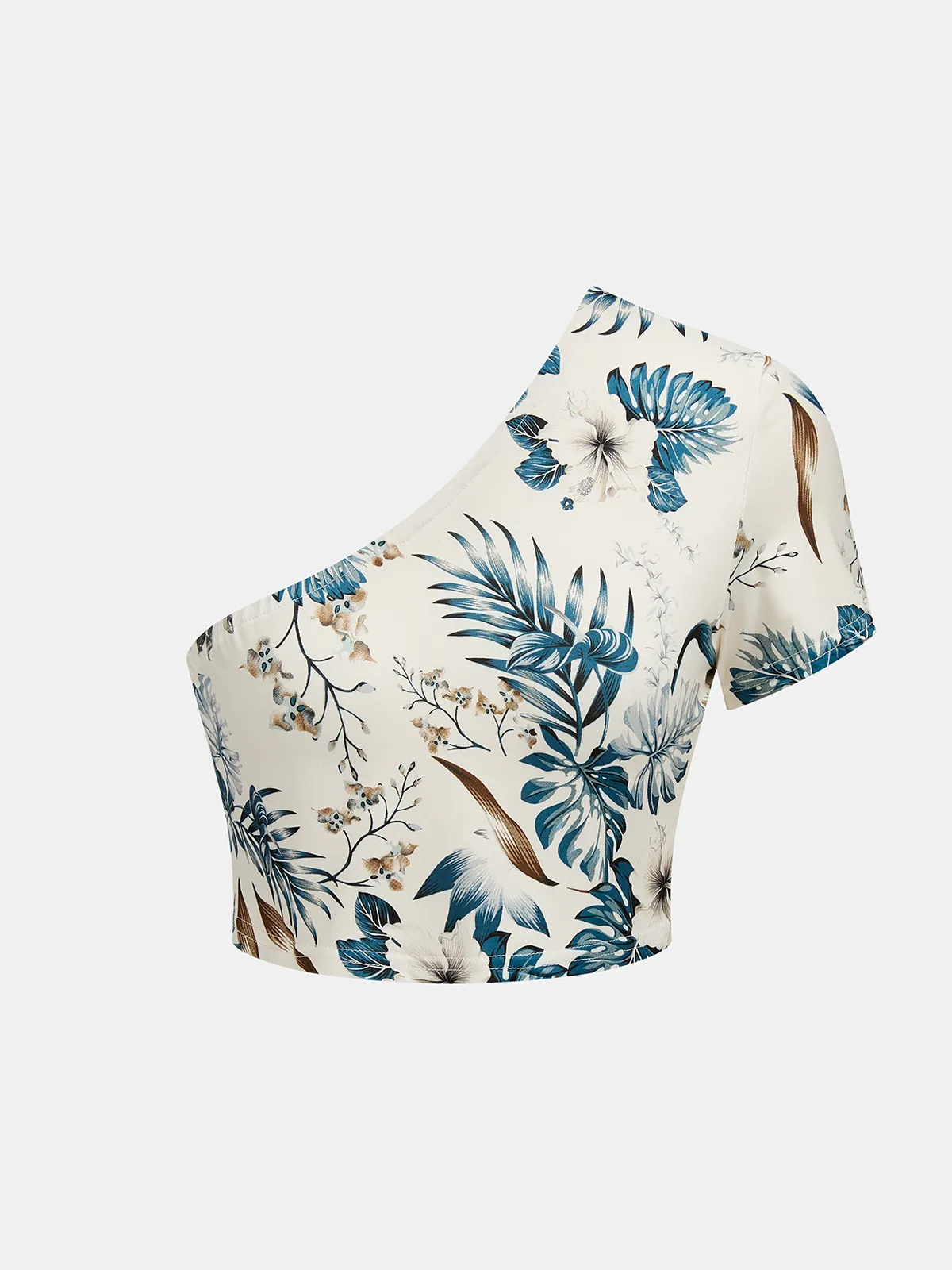 Leaf Print One-Shoulder Top & Skirt Set sold by COMMENSE product image thumbnail 2