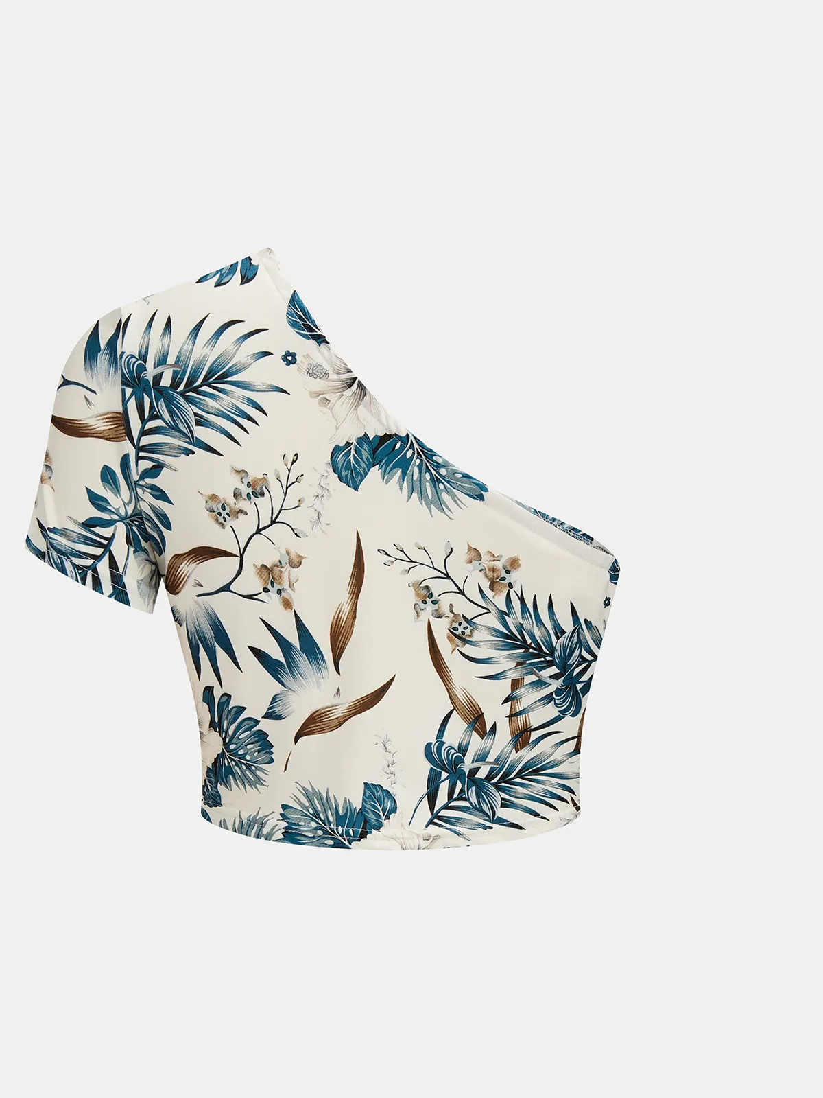 Leaf Print One-Shoulder Top & Skirt Set sold by COMMENSE product image thumbnail 3