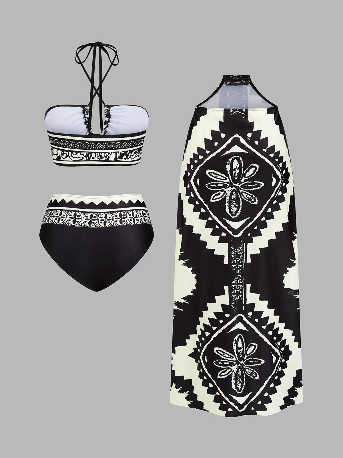 Tribal Print Halter Bikini Set with Slit Skirt sold by COMMENSE product image thumbnail 3