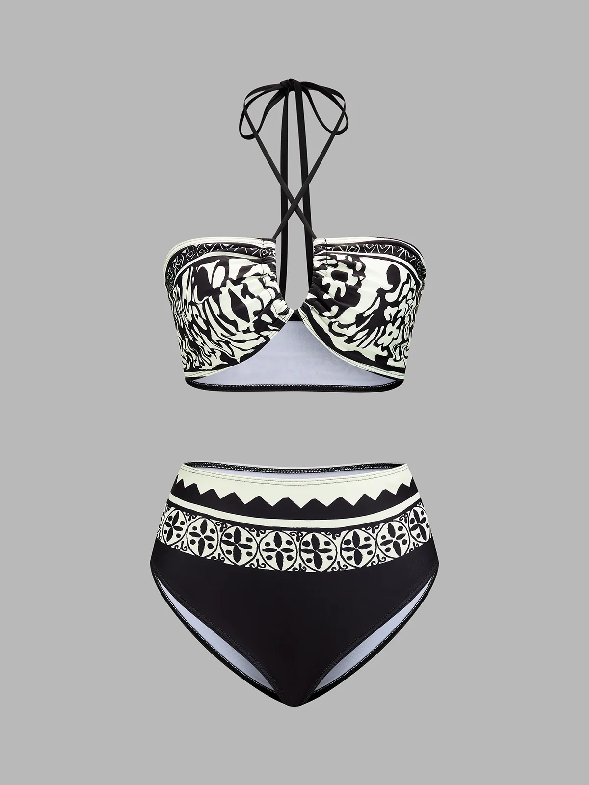 Tribal Print Halter Bikini Set with Slit Skirt sold by COMMENSE product image thumbnail 4