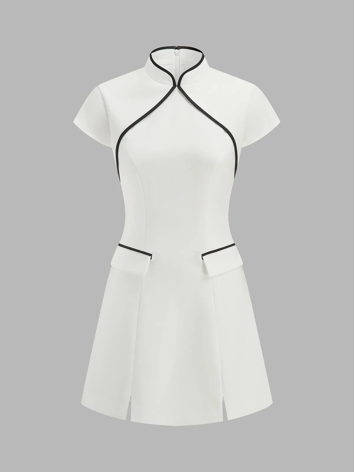 Mandarin Collar Contrast Piping Mini Dress sold by COMMENSE product image thumbnail 2