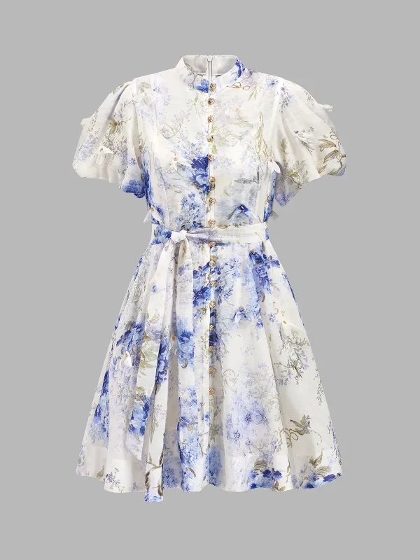 Watercolor Floral Chiffon Mini Dress with Cami Slip made by COMMENSE