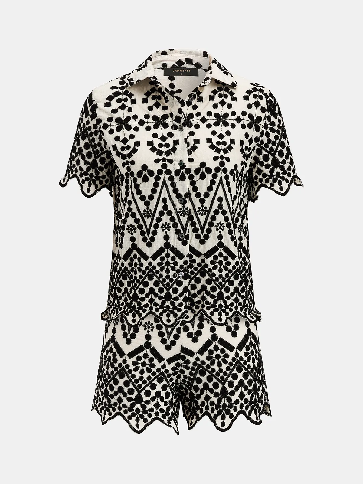 Embroidery Scallop Hem Cotton Shirt & Shorts Set sold by COMMENSE product image thumbnail 2