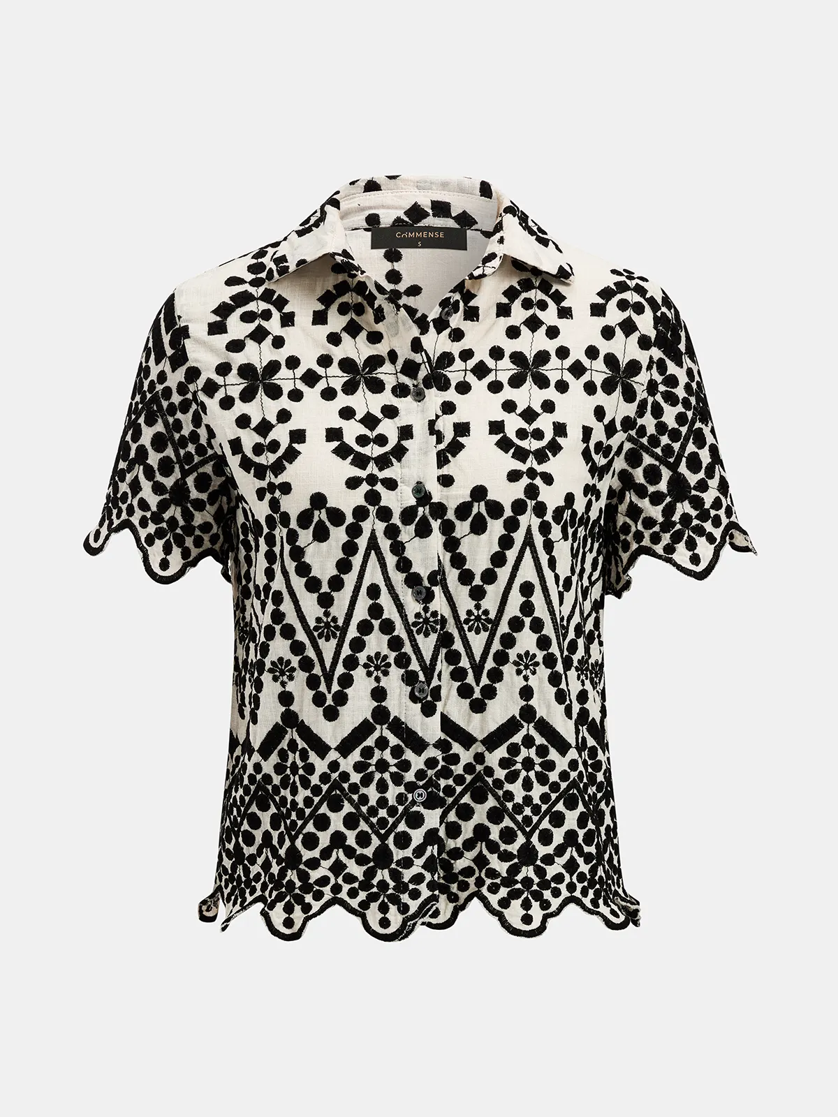 Embroidery Scallop Hem Cotton Shirt & Shorts Set sold by COMMENSE product image thumbnail 3