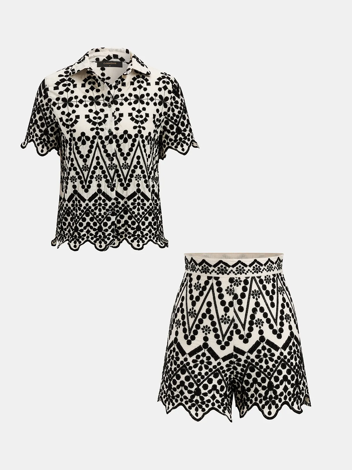 Embroidery Scallop Hem Cotton Shirt & Shorts Set sold by COMMENSE