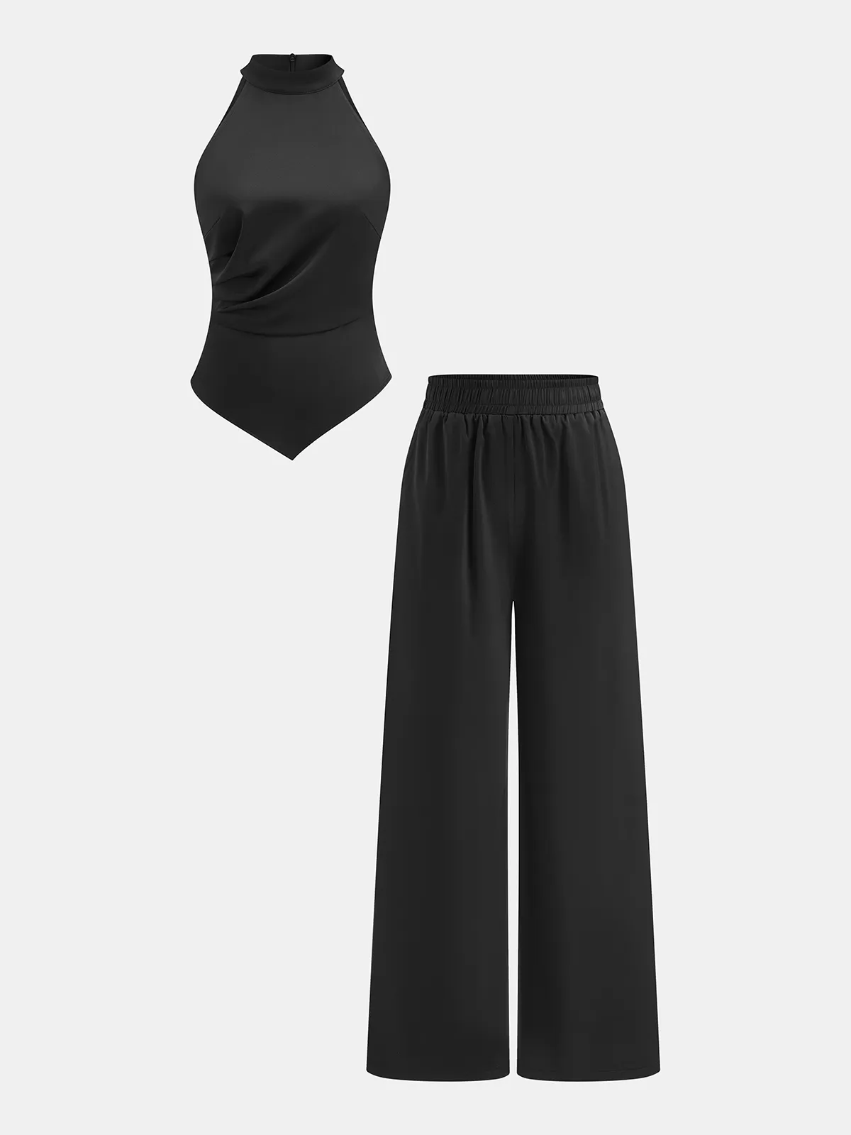Ruched Satin Top & Elastic Waist Pants Set sold by COMMENSE product image thumbnail 2