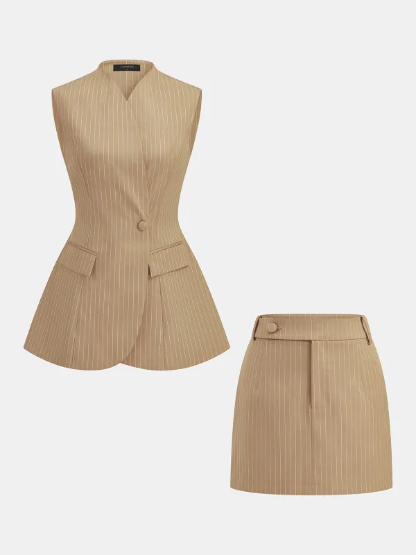 Pinstripe Tailored Vest & Mini Skirt Set made by COMMENSE