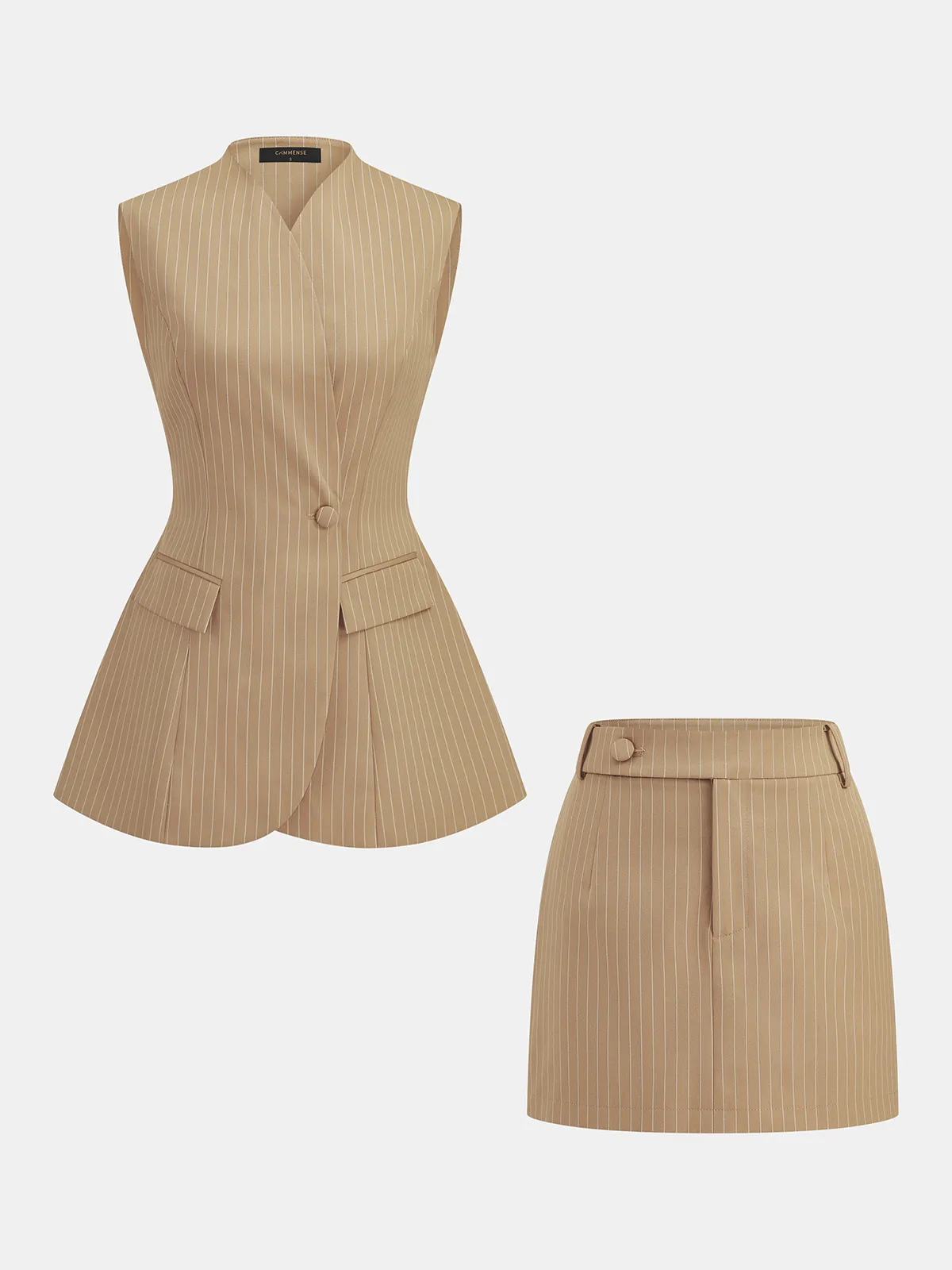 Pinstripe Tailored Vest & Mini Skirt Set sold by COMMENSE