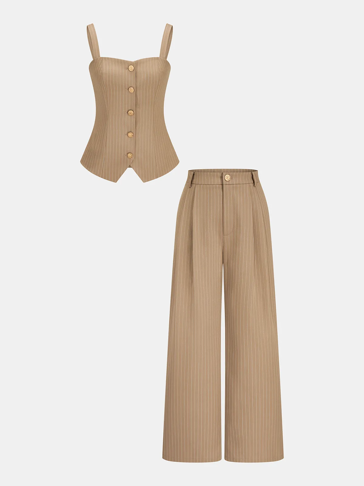 Pinstripe Button-Front Cami Top & Pants Set sold by COMMENSE product image thumbnail 2