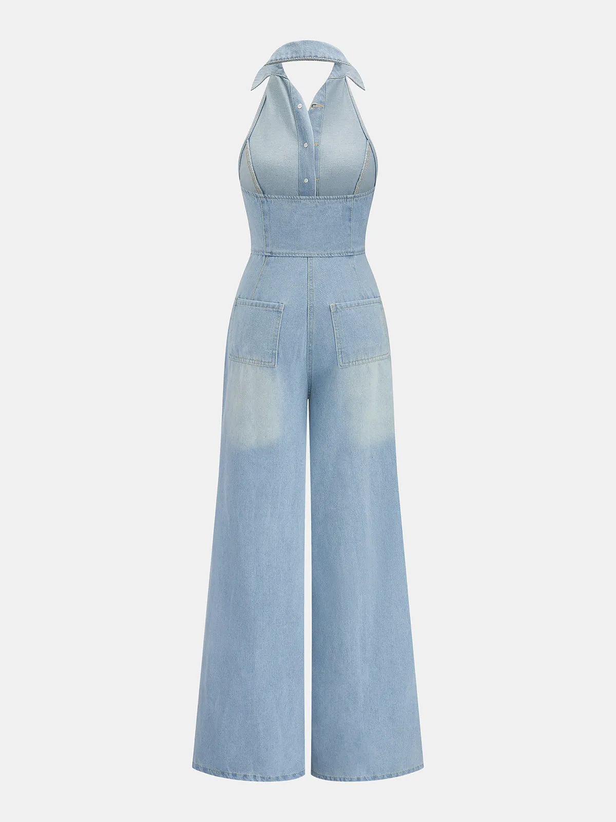Denim Halter Neck Wide Leg Jumpsuit sold by COMMENSE product image thumbnail 3