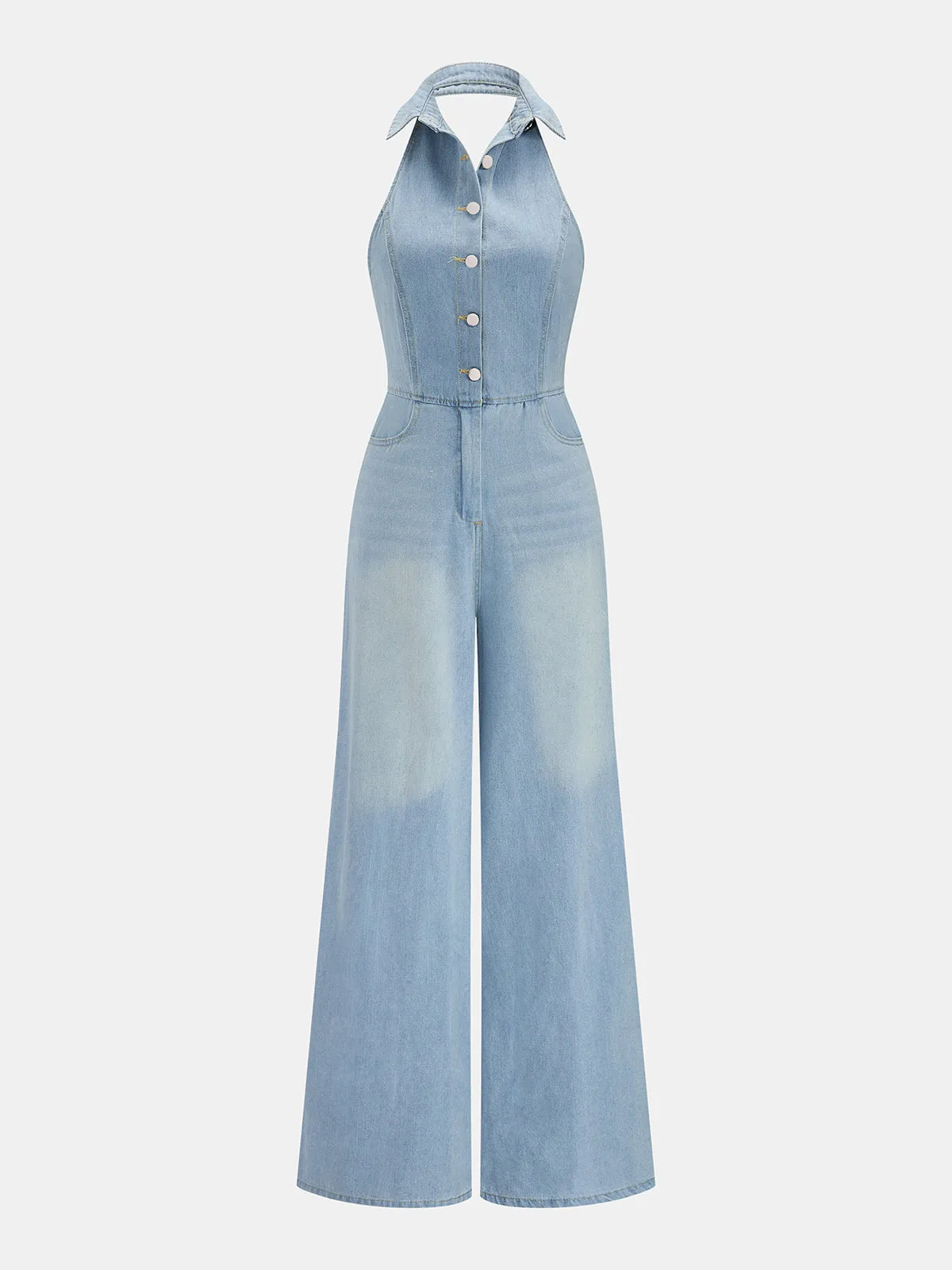 Denim Halter Neck Wide Leg Jumpsuit sold by COMMENSE product image thumbnail 2