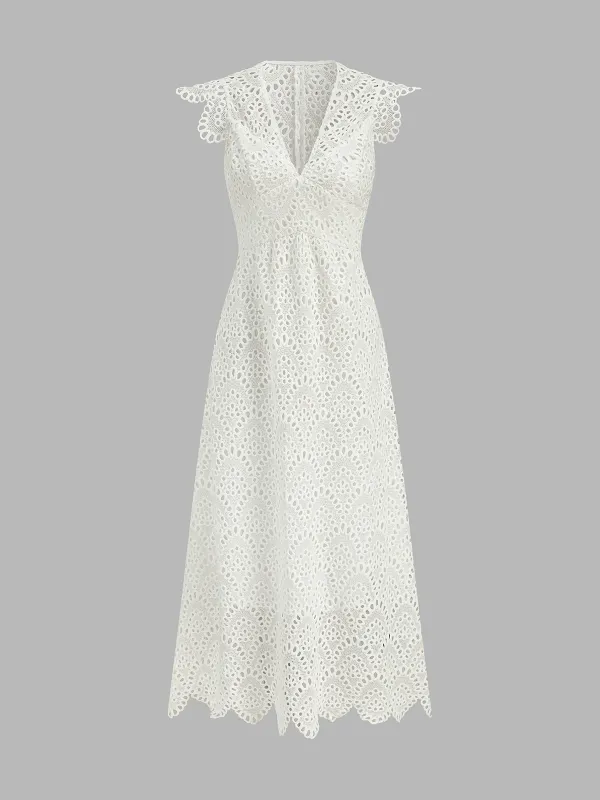Semi-Sheer Crochet Lace Midi Dress made by COMMENSE