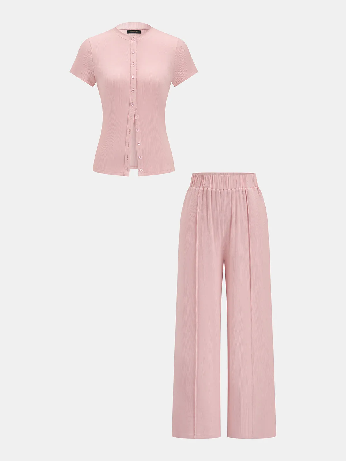 Button-Down Ribbed Knit Top & Pants Set sold by COMMENSE