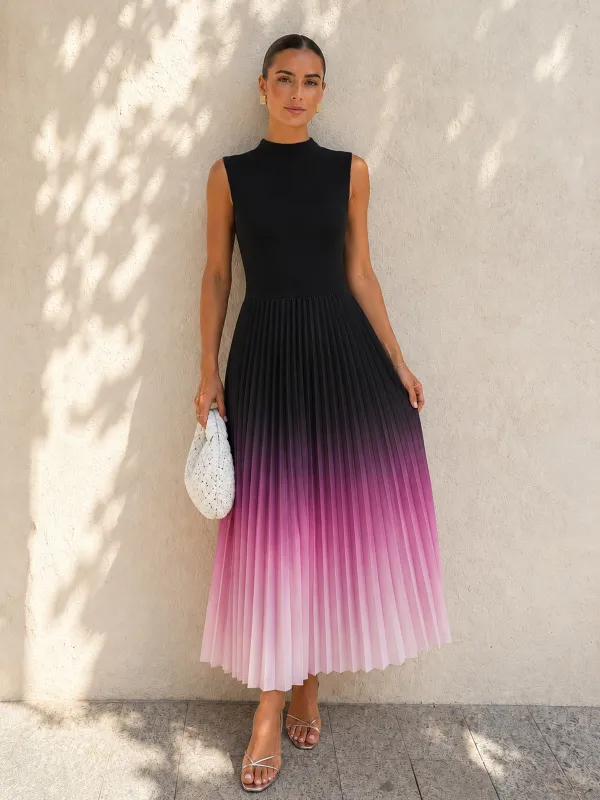 Sleeveless Pleated Gradient Midi Dress made by COMMENSE