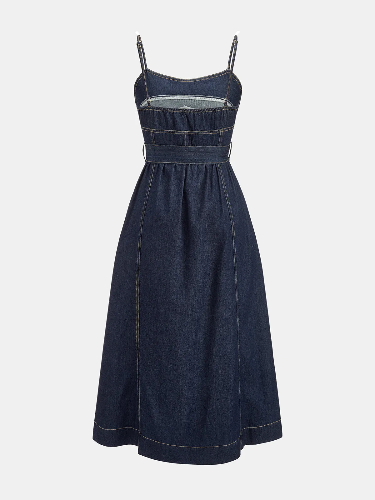 Belted A-Line Denim Cami Midi Dress sold by COMMENSE product image thumbnail 4